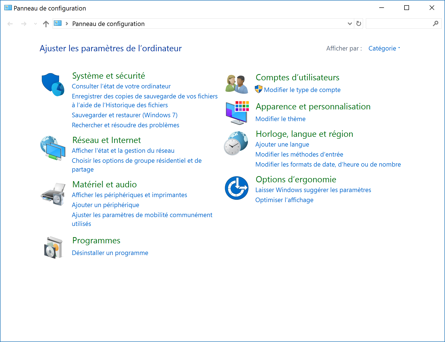 Panneau de configuration Windows 10