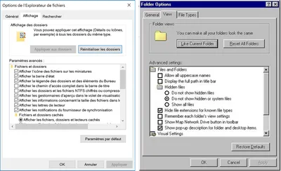 Options de l'explorateur de fichier