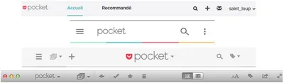 Dans l'ordre, la barre de navigation des versions Web, Android, Windows et Mac